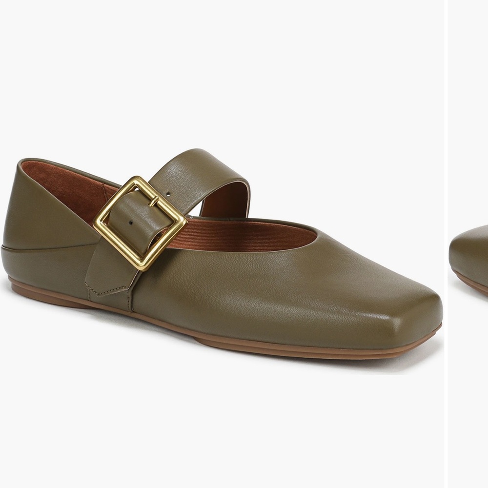 Franco Sarto Olive Green Flats with Gold Buckle